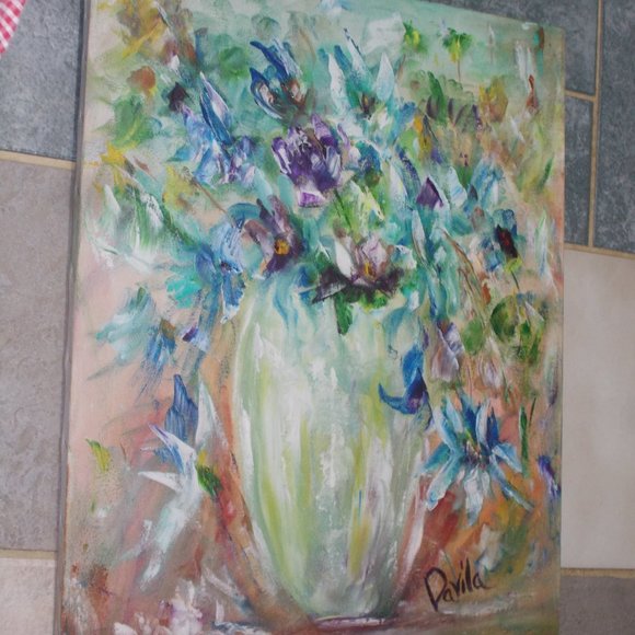 Original "Passionate Purple Floral" impressionistic oil painting by Davila - Picture 2 of 5